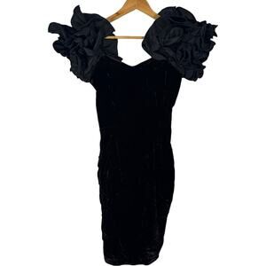 Vintage 80s Dave & Johnny Joseph Lara Purple Velvet Exaggerated Ruffle Dress SM